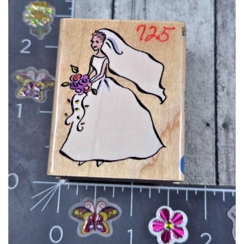 All Night Media Bride Wedding Flowers Rubber Stamp Wood #Q13